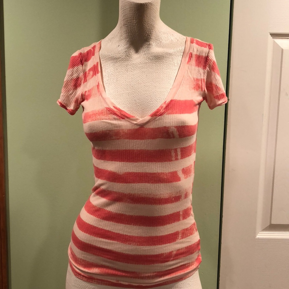 Pink striped Michael stars v neck t shirt